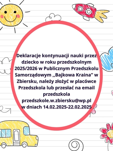 Deklaracja kontynuacji nauki w roku przedszkolnym 2025/2026